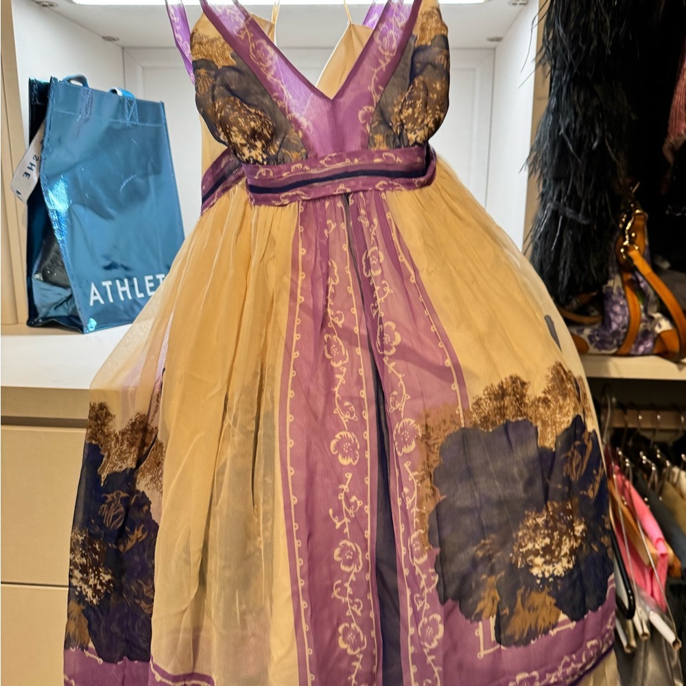 Anthropologie Floating Lotus Silk Cream and Purple Floral Dress - Picture 5 of 5